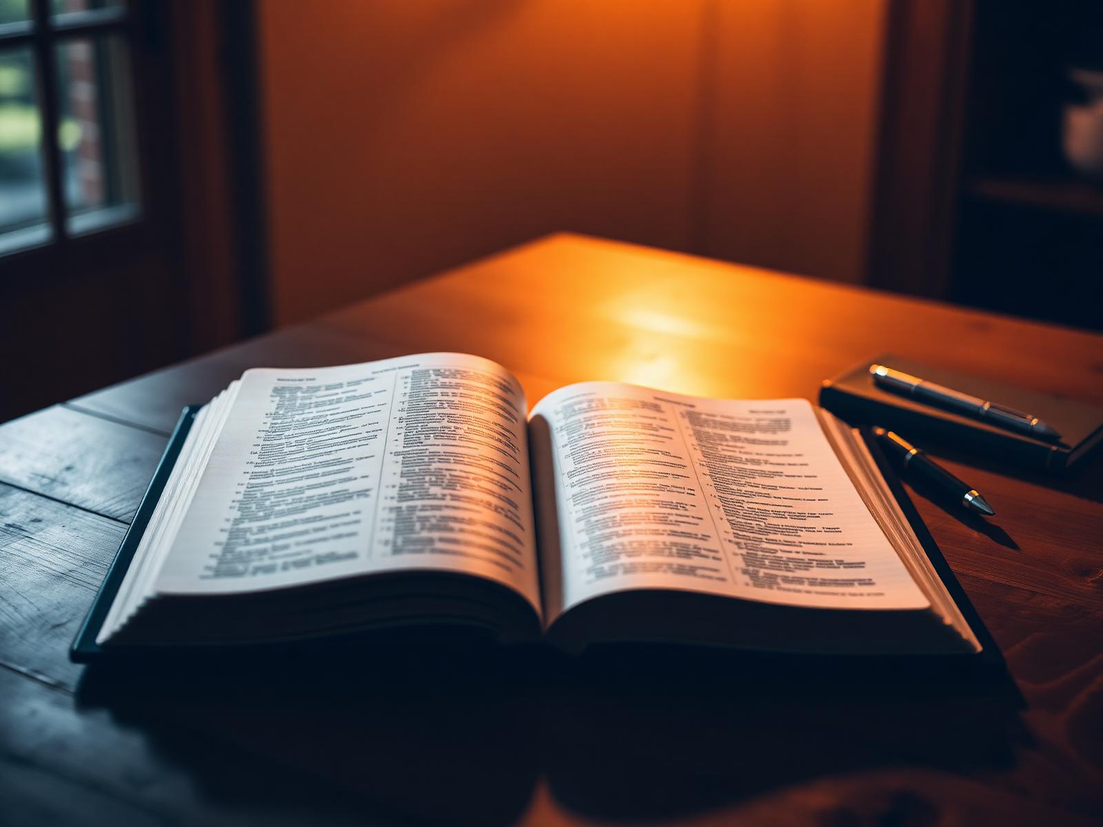 Open Bible on a wooden table